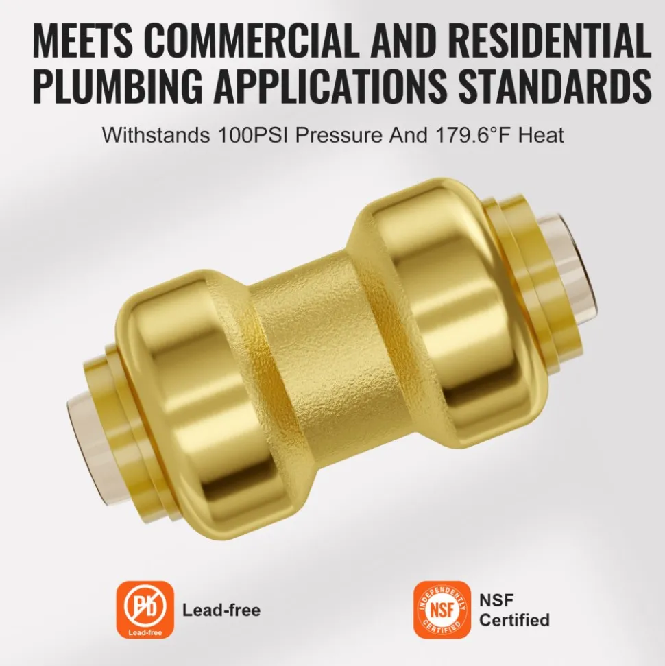 VEVOR Pipe Fittings, 1/2" 12PCS Brass Pipe Fittings, Straight-Through Push-Fit Pipe Connector Brass Air Fittings, Heavy Duty Plumbing Fittings Adapter for Heating/Shower Systems, Water Pipes
