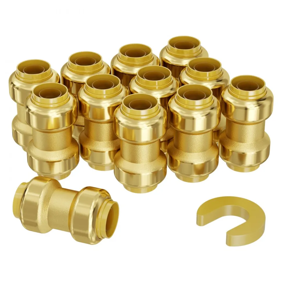 VEVOR Pipe Fittings, 1/2" 12PCS Brass Pipe Fittings, Straight-Through Push-Fit Pipe Connector Brass Air Fittings, Heavy Duty Plumbing Fittings Adapter for Heating/Shower Systems, Water Pipes