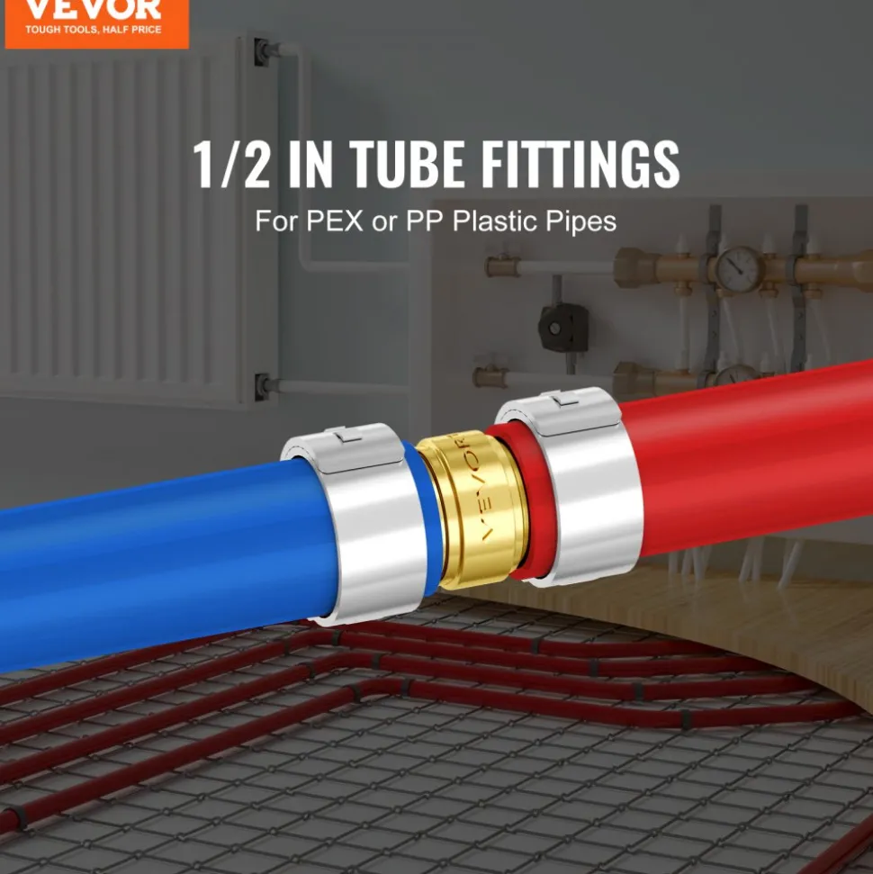 VEVOR Pipe Fittings, 1/2" 12PCS Brass Pipe Fittings, Elbow Push-Fit Pipe Connector Brass Air Fittings, Heavy Duty Plumbing Fittings Adapter for Heating/Shower Systems, Water Pipes