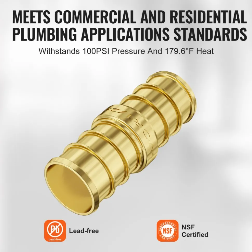 VEVOR Pipe Fittings, 1/2" 12PCS Brass Pipe Fittings, Elbow Push-Fit Pipe Connector Brass Air Fittings, Heavy Duty Plumbing Fittings Adapter for Heating/Shower Systems, Water Pipes