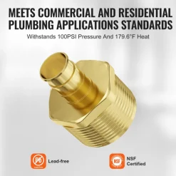 VEVOR Pipe Fittings, 1/2" 25PCS Brass Pipe Fittings, Clamp-style 1/2 NPT External Thread Pipe Connector Brass Air Fittings, Plumbing Fittings NPT Adapter for Heating/Shower Systems, Water Pipes