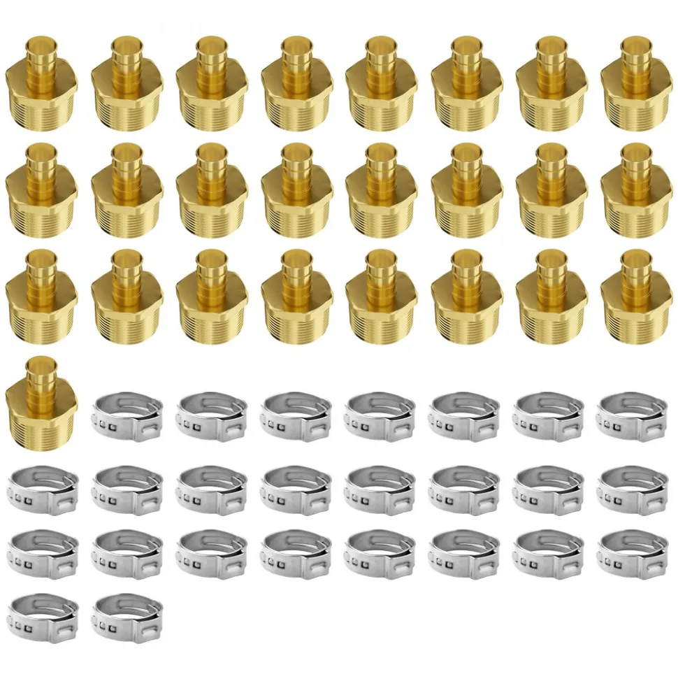 VEVOR Pipe Fittings, 1/2"-3/4" 12PCS Brass Pipe Fittings, Straight-Through Push-Fit Pipe Connector Brass Air Fittings, Heavy Duty Plumbing Fittings Adapter for Heating/Shower Systems,Water Pipes