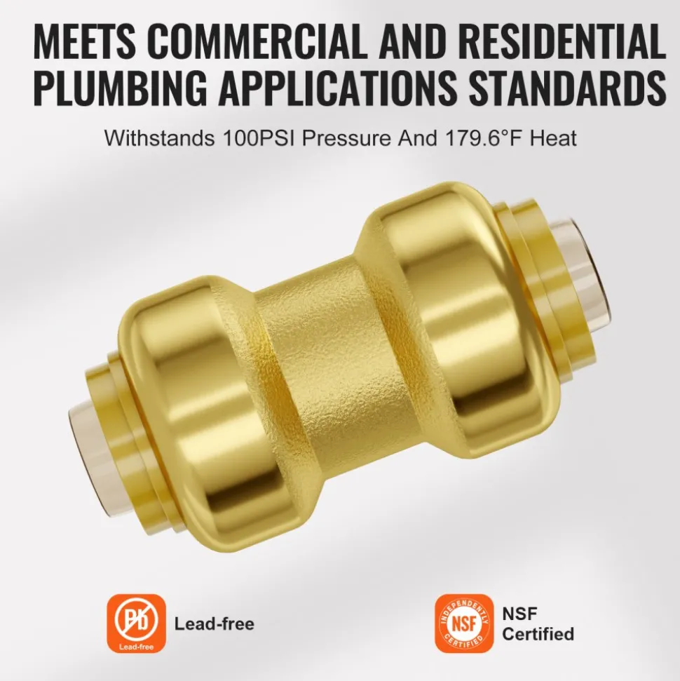 VEVOR Pipe Fittings, 3/4" 12PCS Brass Pipe Fittings, Straight-Through Push-Fit Pipe Connector Brass Air Fittings, Heavy Duty Plumbing Fittings Adapter for Heating/Shower Systems, Water Pipes