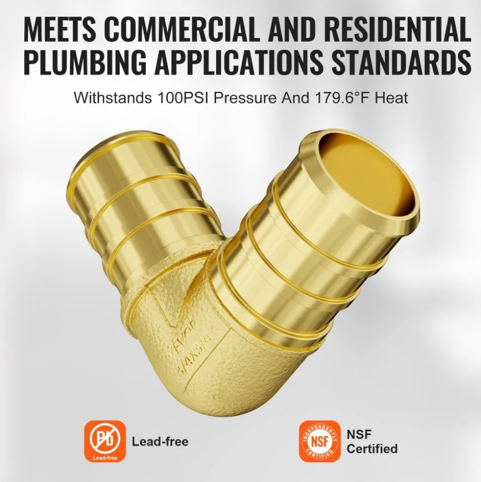 VEVOR Pipe Fittings, 3/4" 50PCS Brass Pipe Fittings, Clamp-style Elbows Pipe Connector Brass Air Fittings, Heavy Duty Plumbing Fittings Tube Adapter for Heating/Shower Systems,Outdoor Water Pipes