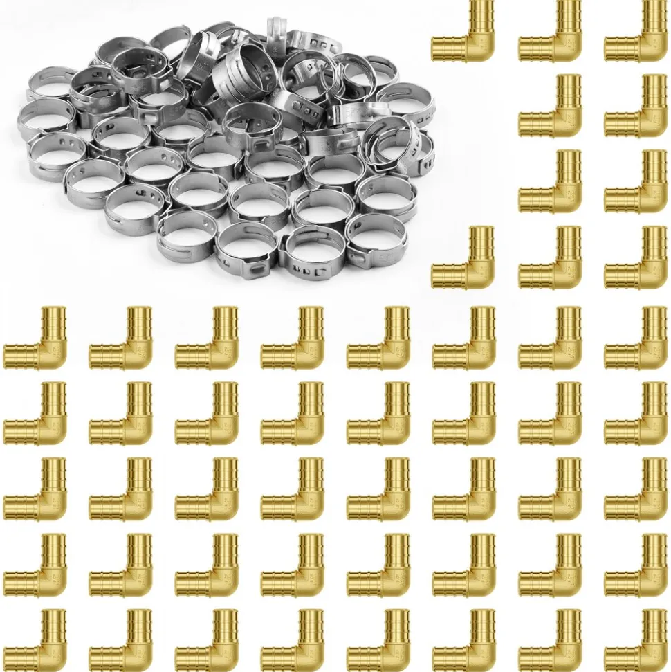 VEVOR Pipe Fittings, 3/4" 50PCS Brass Pipe Fittings, Clamp-style Elbows Pipe Connector Brass Air Fittings, Heavy Duty Plumbing Fittings Tube Adapter for Heating/Shower Systems,Outdoor Water Pipes