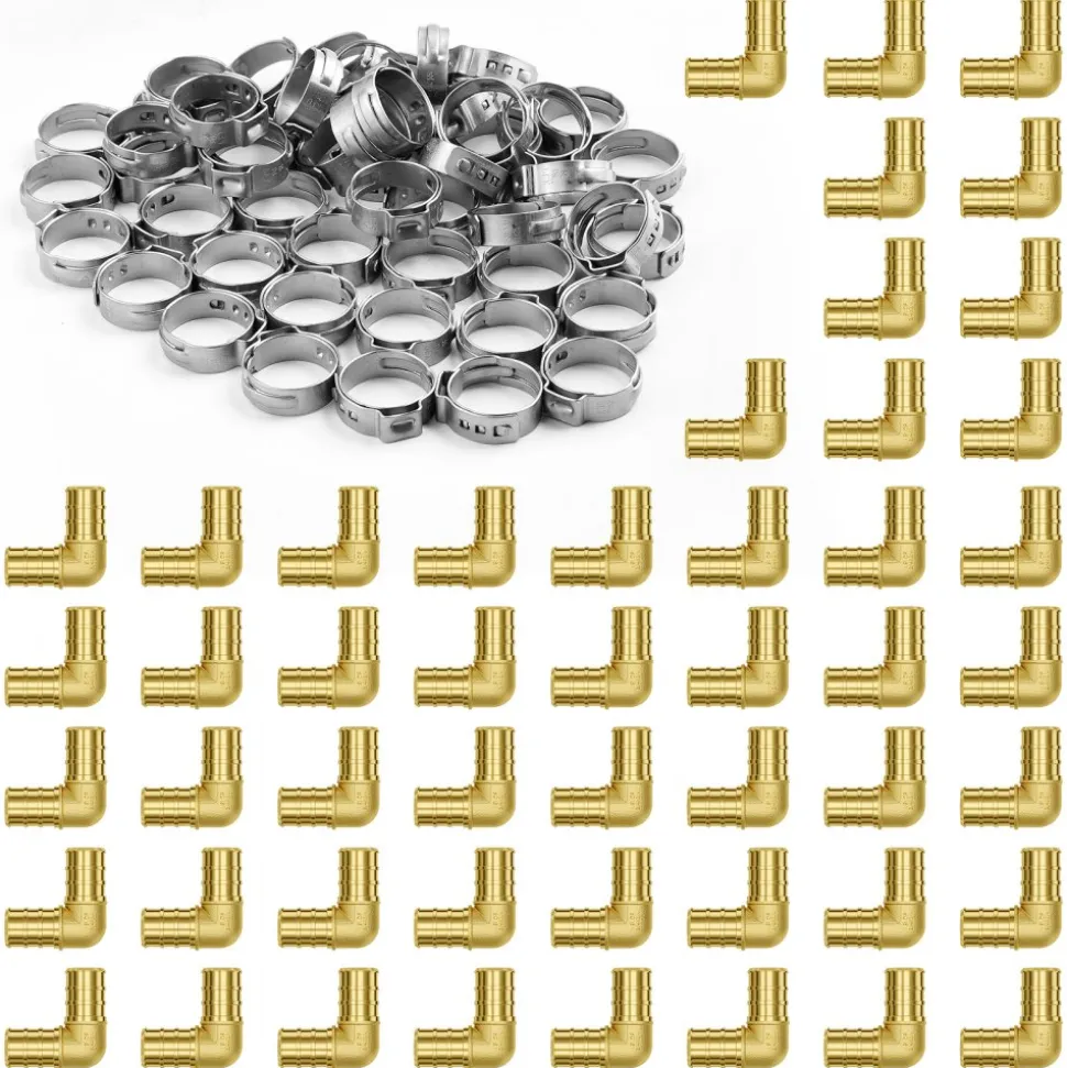 VEVOR Pipe Fittings, 3/4" 50PCS Brass Pipe Fittings, Clamp-style Elbows Pipe Connector Brass Air Fittings, Heavy Duty Plumbing Fittings Tube Adapter for Heating/Shower Systems,Outdoor Water Pipes