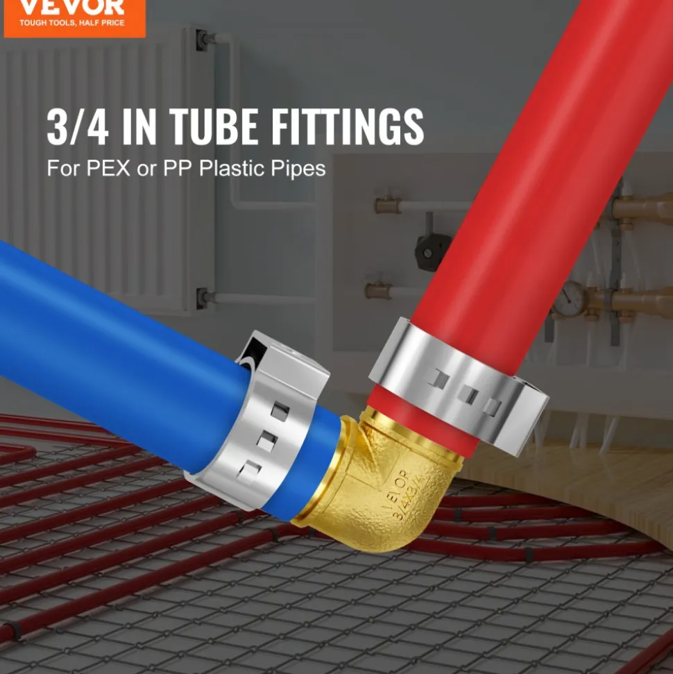 VEVOR Pipe Fittings, 3/4" 50PCS Brass Pipe Fittings, Clamp-style Elbows Pipe Connector Brass Air Fittings, Heavy Duty Plumbing Fittings Tube Adapter for Heating/Shower Systems,Outdoor Water Pipes