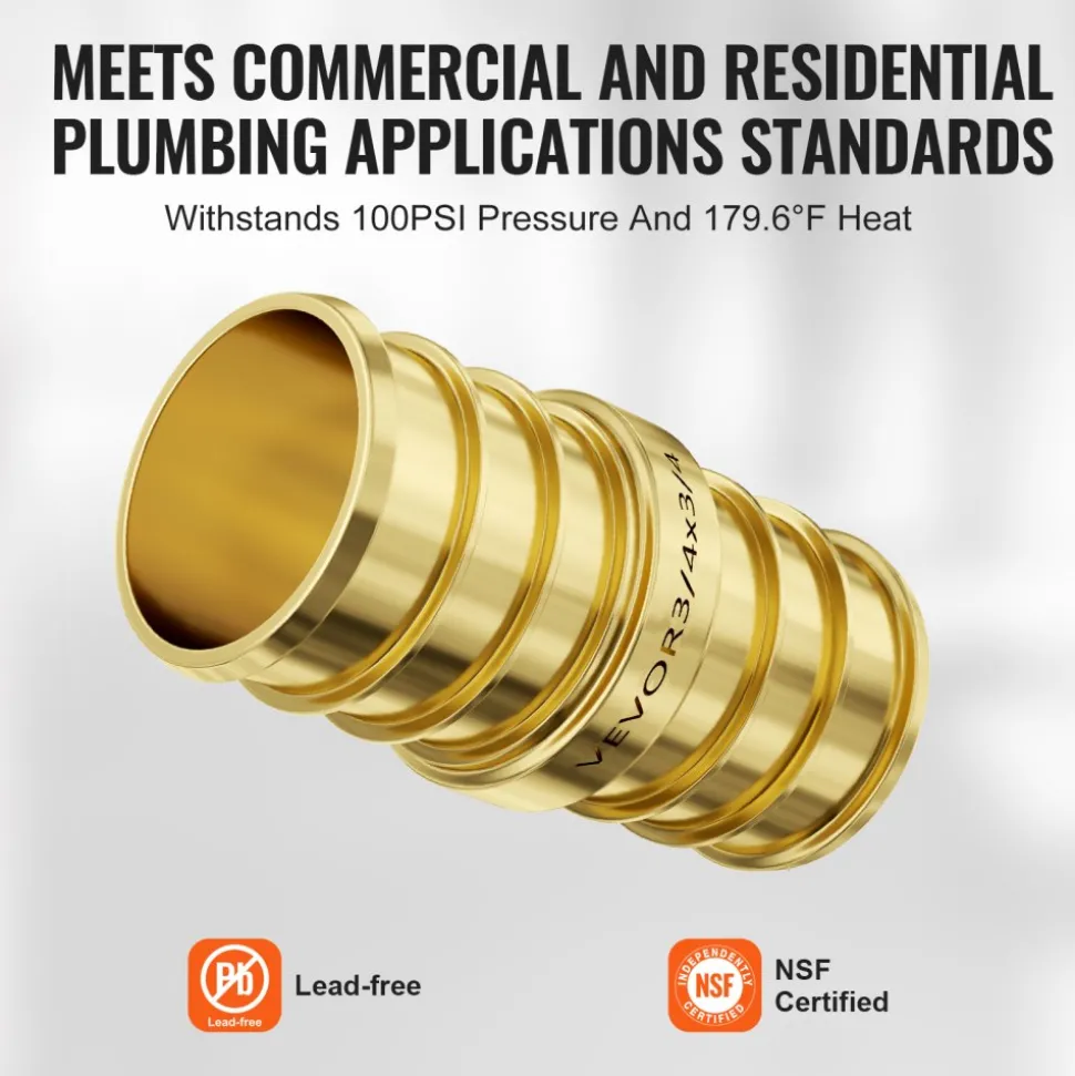 VEVOR Pipe Fittings, 1/2"-3/4" 50PCS Brass Pipe Fittings, Clamp-style 1/2 NPT Internal Thread Pipe Connector Brass Air Fittings, Heavy Duty Plumbing Fittings NPT Adapter for Heating/Shower Systems, Water Pipes