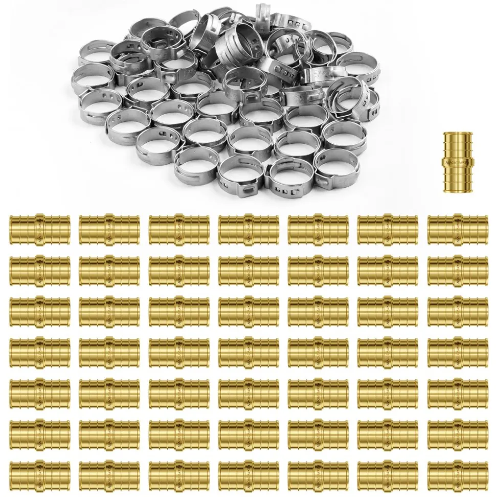 VEVOR Pipe Fittings, 1/2"-3/4" 50PCS Brass Pipe Fittings, Clamp-style 1/2 NPT Internal Thread Pipe Connector Brass Air Fittings, Heavy Duty Plumbing Fittings NPT Adapter for Heating/Shower Systems, Water Pipes
