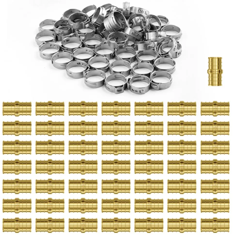 VEVOR Pipe Fittings, 1/2"-3/4" 50PCS Brass Pipe Fittings, Clamp-style 1/2 NPT Internal Thread Pipe Connector Brass Air Fittings, Heavy Duty Plumbing Fittings NPT Adapter for Heating/Shower Systems, Water Pipes