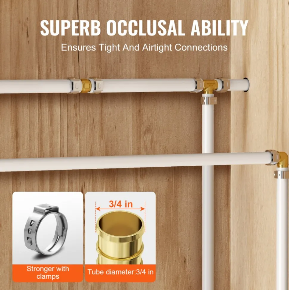 VEVOR Pipe Fittings, 1/2"-3/4" 50PCS Brass Pipe Fittings, Clamp-style 1/2 NPT Internal Thread Pipe Connector Brass Air Fittings, Heavy Duty Plumbing Fittings NPT Adapter for Heating/Shower Systems, Water Pipes