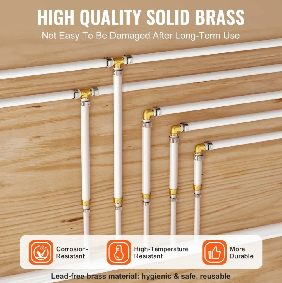 VEVOR Pipe Fittings, 1/2" 20PCS Brass Pipe Fittings, Clamp-style 1/2 NPT Internal Thread Pipe Connector Brass Air Fittings, Heavy Duty Plumbing Fittings NPT Adapter for Heating/Shower Systems, Water Pipes