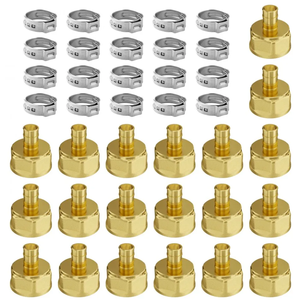 VEVOR Pipe Fittings, 1/2" 20PCS Brass Pipe Fittings, Clamp-style 1/2 NPT Internal Thread Pipe Connector Brass Air Fittings, Heavy Duty Plumbing Fittings NPT Adapter for Heating/Shower Systems, Water Pipes
