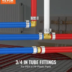 VEVOR Pipe Fittings, 3/4" 45PCS (15xStraight, 15xElbows, 15xTees) Brass Pipe Fittings, Push-Fit Pipe Connector Brass Air Fittings, Plumbing Fittings Adapter for Heating/Shower Systems, Water Pipes