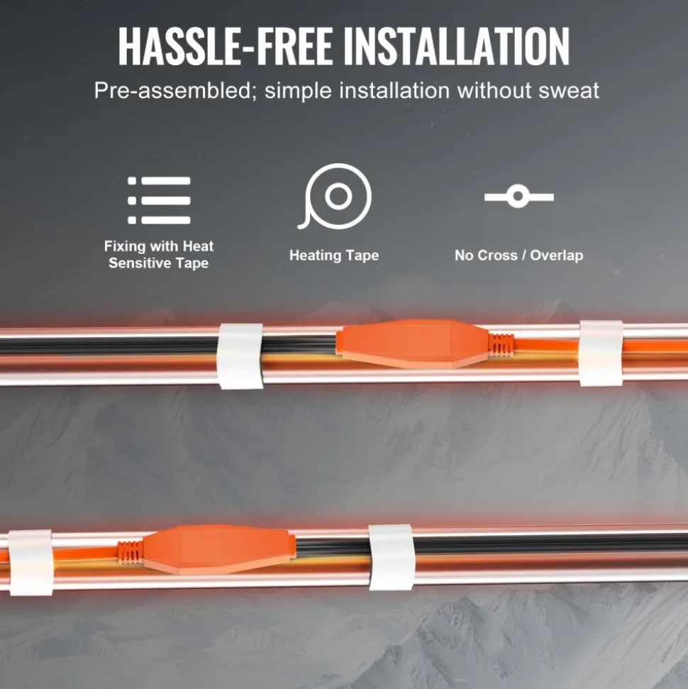 VEVOR Pipe Heating Cable, 6FT 7W/FT Heat Tape for Pipes with Built-in Thermostat, Water Pipe Heat Cable Protects PVC Hose, Metal and Plastic Pipe from Freezing