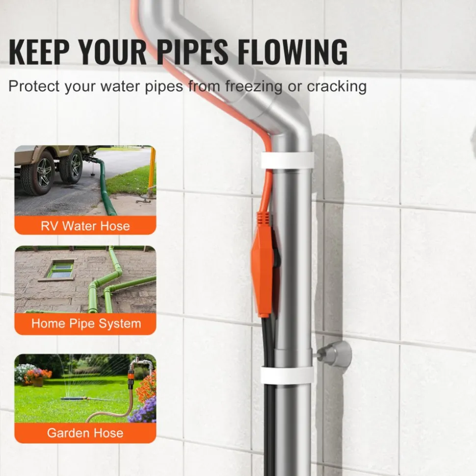 VEVOR Pipe Heating Cable, 6FT 7W/FT Heat Tape for Pipes with Built-in Thermostat, Water Pipe Heat Cable Protects PVC Hose, Metal and Plastic Pipe from Freezing
