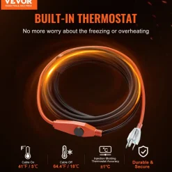 VEVOR Pipe Heating Cable, 18FT 7W/FT Heat Tape for Pipes with Built-in Thermostat, Water Pipe Heat Cable Protects PVC Hose, Metal and Plastic Pipe from Freezing