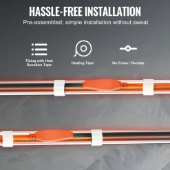 VEVOR Pipe Heating Cable, 60FT 7W/FT Heat Tape for Pipes with Built-in Thermostat, Water Pipe Heat Cable Protects PVC Hose, Metal and Plastic Pipe from Freezing
