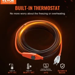 VEVOR Pipe Heating Cable, 60FT 7W/FT Heat Tape for Pipes with Built-in Thermostat, Water Pipe Heat Cable Protects PVC Hose, Metal and Plastic Pipe from Freezing