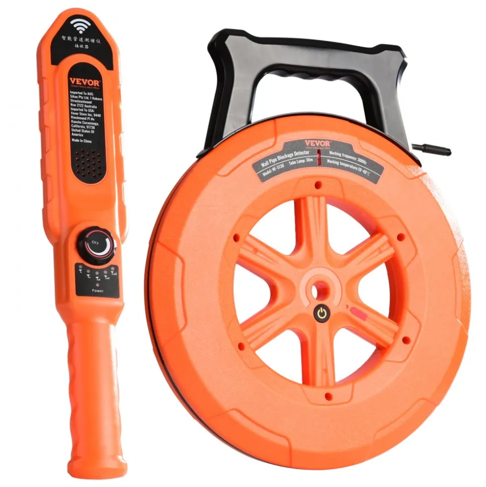 VEVOR Pipe Locators, 100ft/30m PVC Pipe Locators Underground, IP67 Waterproof Pipe Blockage Detector with Adjustable Sensitivity, Sewer Wall Scanner Plumbing Tool for PVC Plastic Metal Water Pipes
