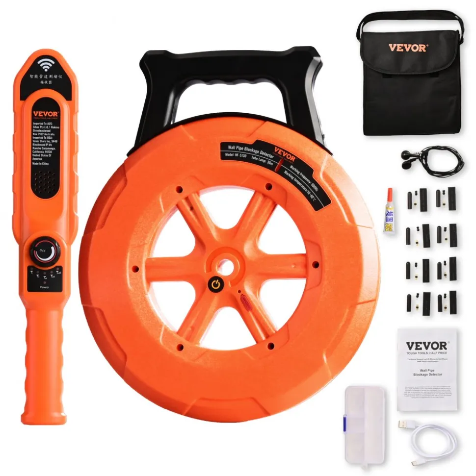 VEVOR Pipe Locators, 100ft/30m PVC Pipe Locators Underground, IP67 Waterproof Pipe Blockage Detector with Adjustable Sensitivity, Sewer Wall Scanner Plumbing Tool for PVC Plastic Metal Water Pipes