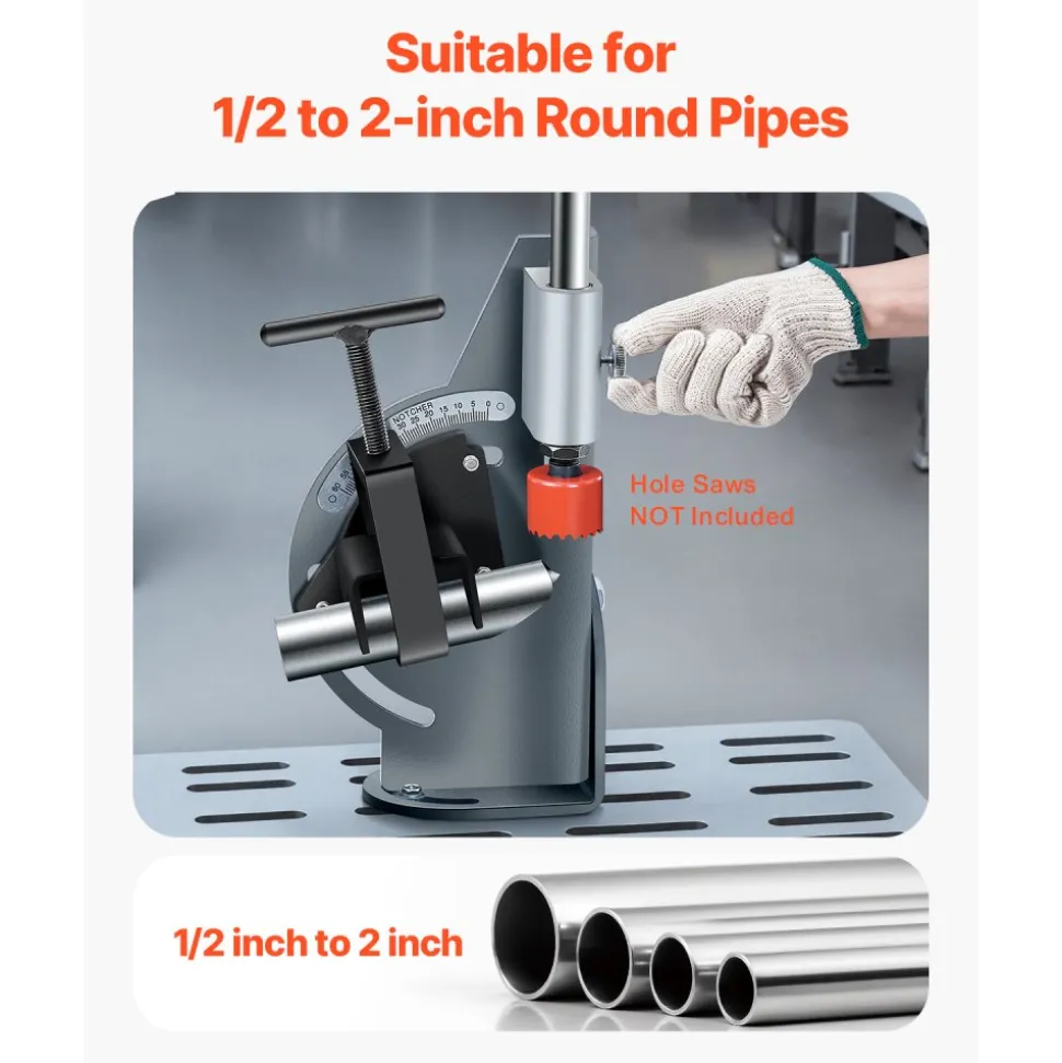 VEVOR Pipe Notcher, 1/2 to 2-inch Tubing Notcher with 0 to 60° Adjustable Angle, Pipe and Tube Notching Tool for Repair Shops, Home Projects, Metalworking