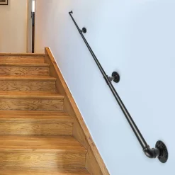 VEVOR Pipe Stair Handrail, 8FT Staircase Handrail, 440LBS Load Capacity Carbon Steel Pipe Handrail, Industrial Pipe Handrail with Wall Mount Support, Round Corner Wall Handrailings for Indoor, Outdoor
