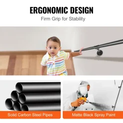 VEVOR Pipe Stair Handrail, 8FT Staircase Handrail, 440LBS Load Capacity Carbon Steel Pipe Handrail, Industrial Pipe Handrail with Wall Mount Support, Round Corner Wall Handrailings for Indoor, Outdoor