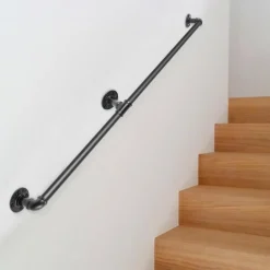 VEVOR Pipe Stair Handrail, 4FT Staircase Handrail, 440LBS Load Capacity Carbon Steel Pipe Handrail, Industrial Pipe Handrail with Wall Mount Support, Round Corner Wall Handrailings for Indoor, Outdoor