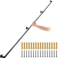 VEVOR Pipe Stair Handrail, 10FT Staircase Handrail, 440LBS Load Capacity Carbon Steel Pipe Handrail, Industrial Pipe Handrail with Wall Mount Support, Round Corner Wall Handrailing for Indoor, Outdoor