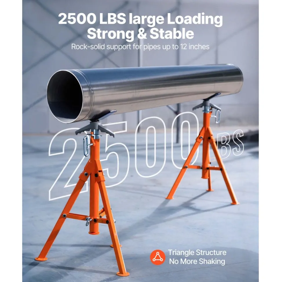 VEVOR Pipe Stand, 2500LBS Heavy Duty Pipe Stands, 27.2"-52" Height Adjustable V Head Pipe Stand, 45# Steel Folding Stand for 1/2-12 inches Pipes