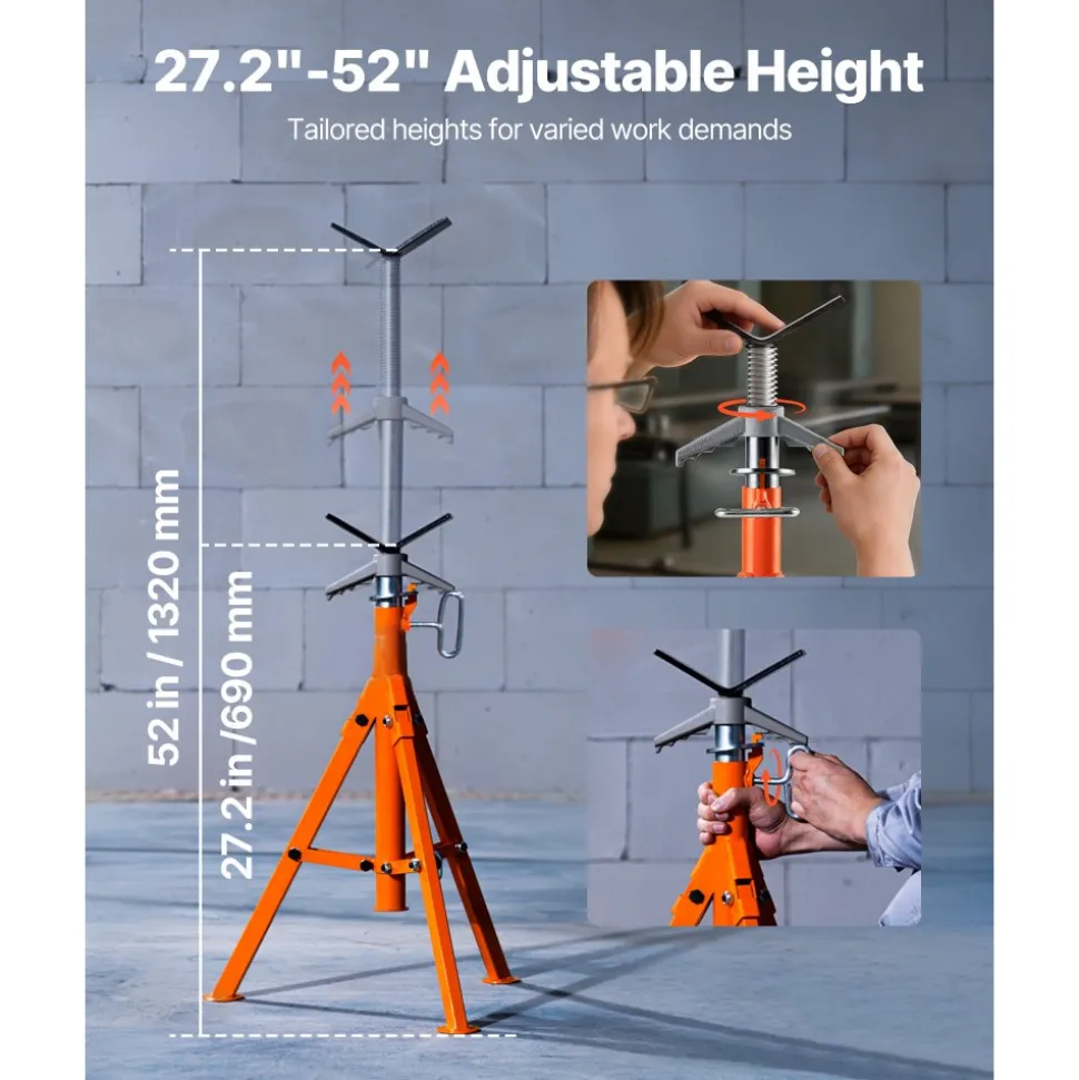 VEVOR Pipe Stand, 2500LBS Heavy Duty Pipe Stands, 27.2"-52" Height Adjustable V Head Pipe Stand, 45# Steel Folding Stand for 1/2-12 inches Pipes