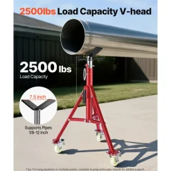 VEVOR Pipe Stand, V Head Pipe Stand Adjustable Height 28-52 Inch, 2500LBS Pipe Stands with Casters, Folding Portable Pipe Stands for 1/8 to 12 Inch Pipe Supporting