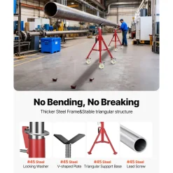 VEVOR Pipe Stand, V Head Pipe Stand Adjustable Height 20-37 Inch, 2500LBS Pipe Stands with Casters, Folding Portable Pipe Stands for 1/8 to 12 Inch Pipe Supporting
