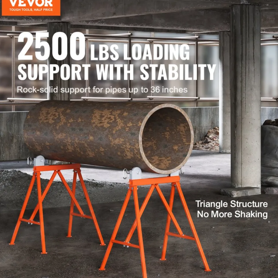 VEVOR Pipe Stand with Roller Head, Heavy Duty 2500 LBS Load Capacity, Suitable for 2-36 inches Pipes, 45# Steel Roller Pipe Stand for Welding