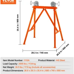 VEVOR Pipe Stand with Roller Head, Heavy Duty 2500 LBS Load Capacity, Suitable for 2-36 inches Pipes, 45# Steel Roller Pipe Stand for Welding