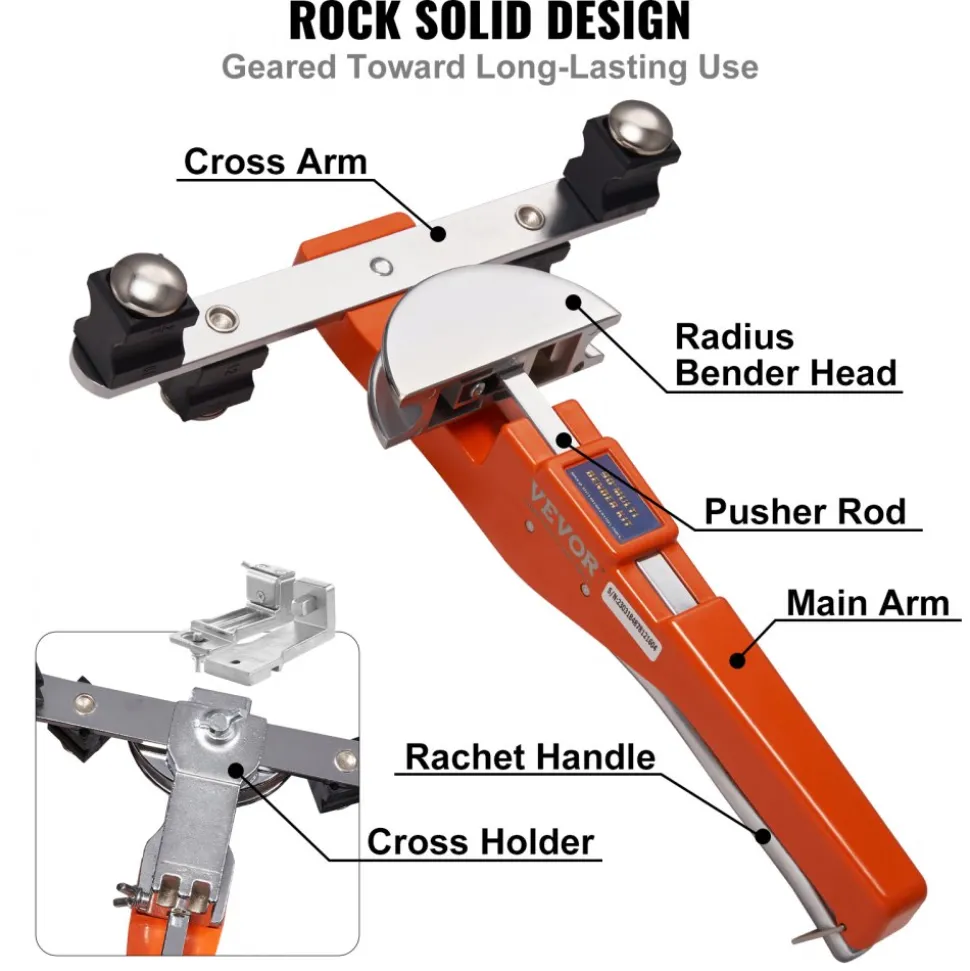 VEVOR Pipe Tube Bender, 1/4"-7/8" O.D. Ratcheting Tubing Bender, 90° Forward/Reverse Pipes Bending Tools with 7 Dies and Pipe Cutter for HVAC Air Conditioning Refrigerator Repair