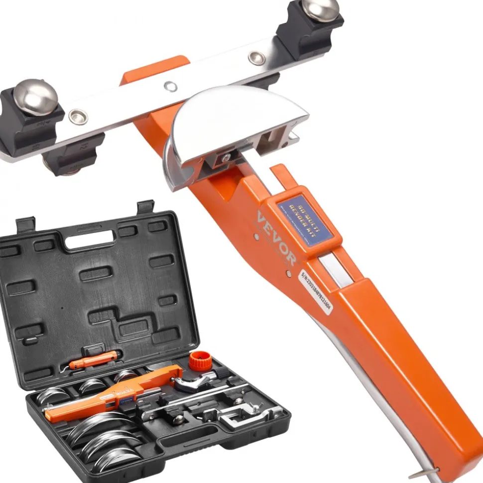 VEVOR Pipe Tube Bender, 1/4"-7/8" O.D. Ratcheting Tubing Bender, 90° Forward/Reverse Pipes Bending Tools with 7 Dies and Pipe Cutter for HVAC Air Conditioning Refrigerator Repair