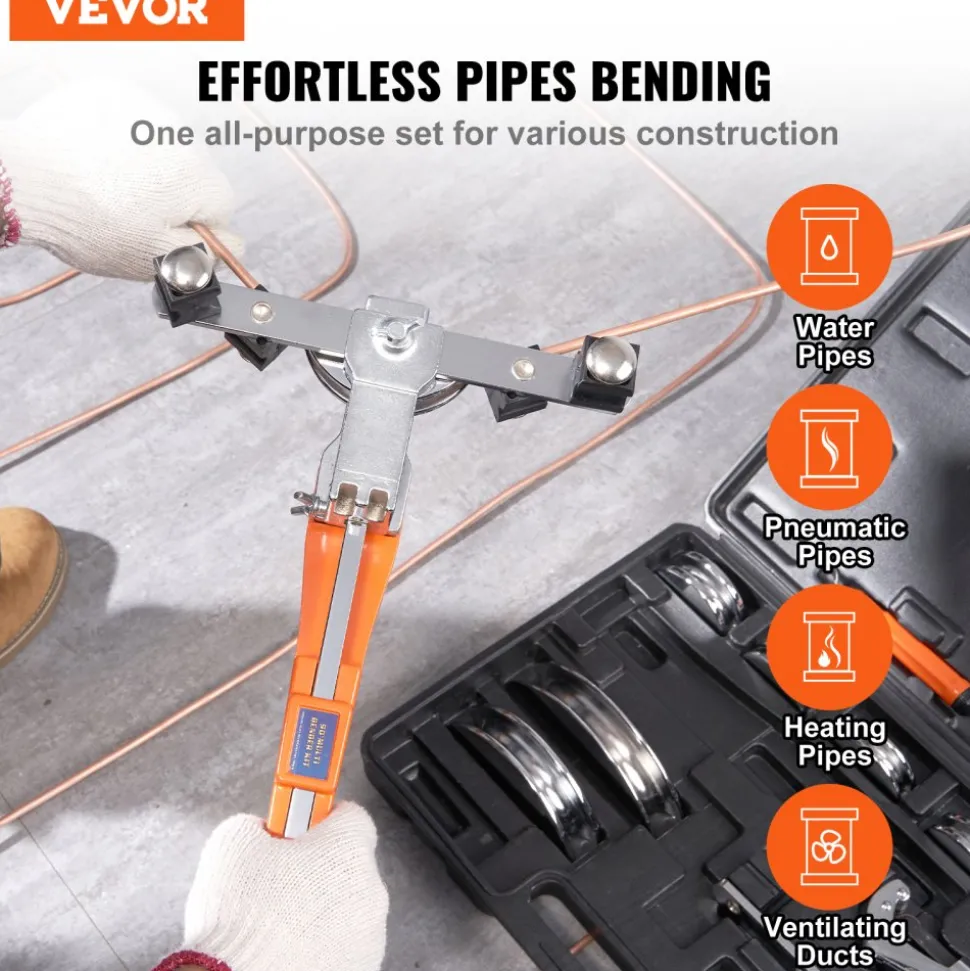 VEVOR Pipe Tube Bender, 1/4"-7/8" O.D. Ratcheting Tubing Bender, 90° Forward/Reverse Pipes Bending Tools with 7 Dies and Pipe Cutter for HVAC Air Conditioning Refrigerator Repair