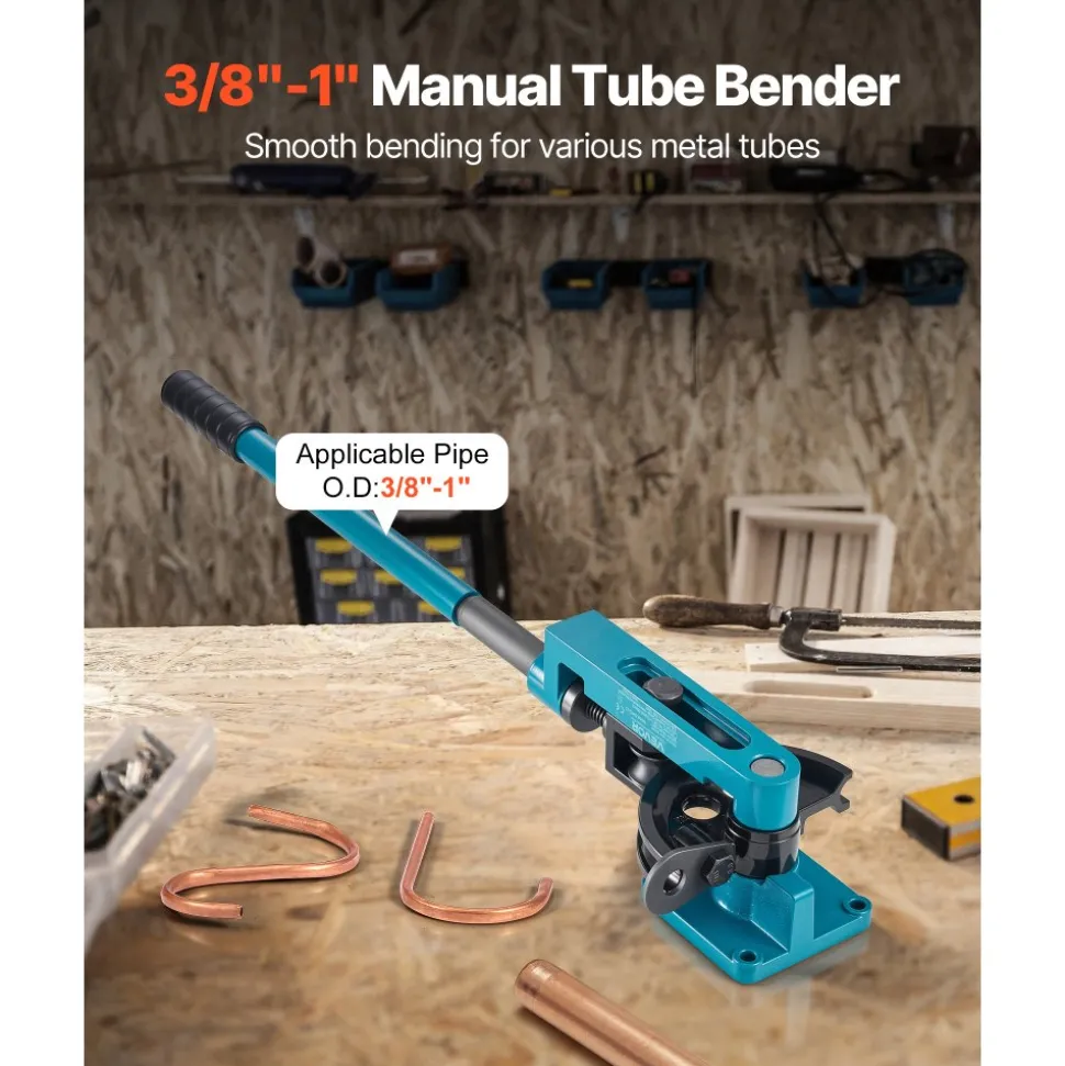 VEVOR Pipe Tube Bender, 3/8" to 1" Manual Pipe Tube Bender, with 7 Dies, Heavy Duty Tube Bender Tubing of Steel Metal Copper, for Repair Shops, Blue