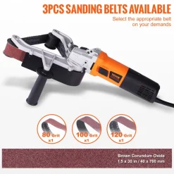 VEVOR Pipe Tube Polisher Sander, 1000W Pipe Belt Sander with 6 Variable Speeds 1100-3200rpm, Professional Belt Sander Grinding Machine with 3PCS Sanding Belts for Burnishing Finishing Rust Removal