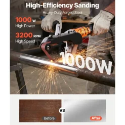 VEVOR Pipe Tube Polisher Sander, 1000W Pipe Belt Sander with 6 Variable Speeds 1100-3200rpm, Professional Belt Sander Grinding Machine with 100PCS Sanding Belts for Burnishing Finishing Rust Removal