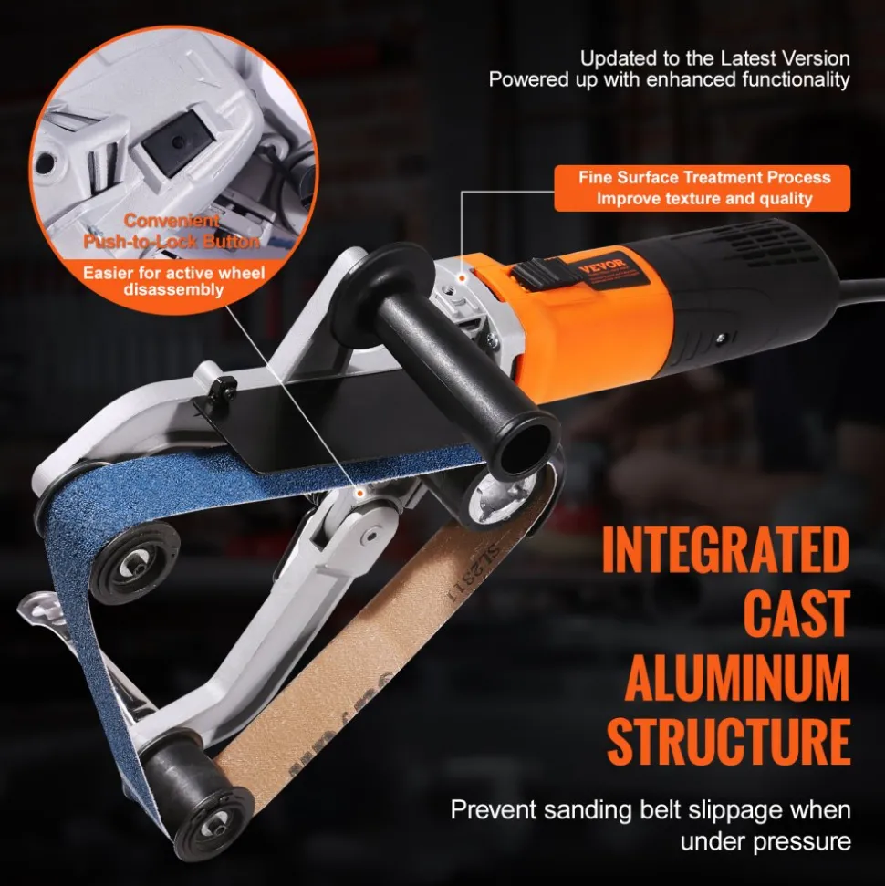 VEVOR Pipe Tube Polisher Sander, 1000W Pipe Belt Sander with 6 Variable Speeds 1100-3200rpm, Professional Belt Sander Grinding Machine with 50PCS Sanding Belts for Burnishing Finishing Rust Removal