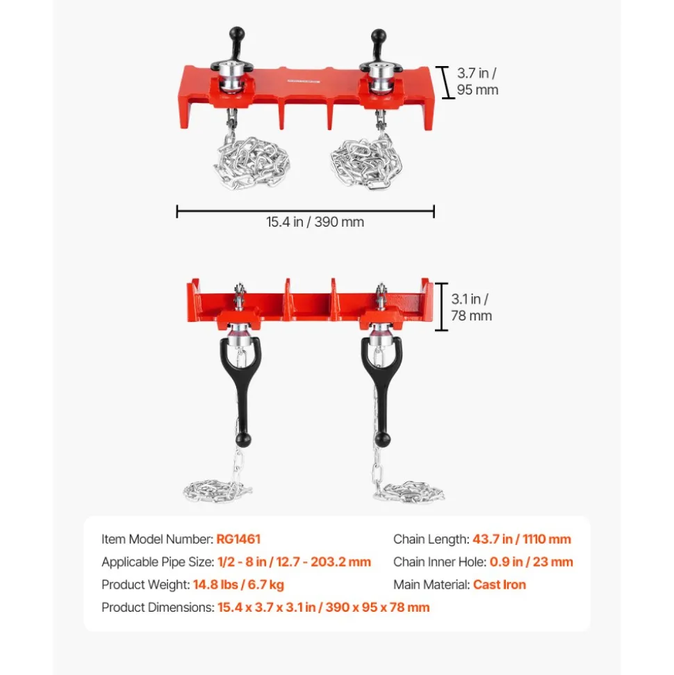 VEVOR Pipe Welding Vise, 1/2" to 8" Pipe Welding Clamp with Dual Chains & Crank Handles, Heavy-Duty Cast Iron Welding Vise for a Variety of Pipes