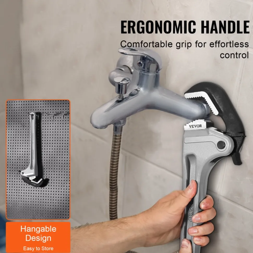 VEVOR Pipe Wrench, 18" Aluminum Straight Pipe Wrench, Automatic Jaw Adjustment, Adjustable Plumbing Wrench, Easy to Carry, Ergonomic Handle, Hangable Design, for Water Pipes, Automotive Repairs