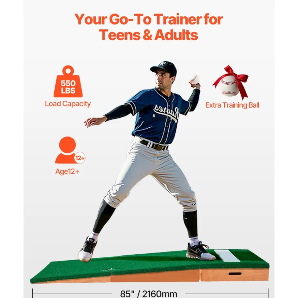 VEVOR Pitching Mound, Portable Baseball Pitcher's Mound, 85 in Indoor Outdoor Pitching Practice and Training Equipment, Softball Pitching Aids with Antifade Turf, Pitching Rubber, Adjustable Base