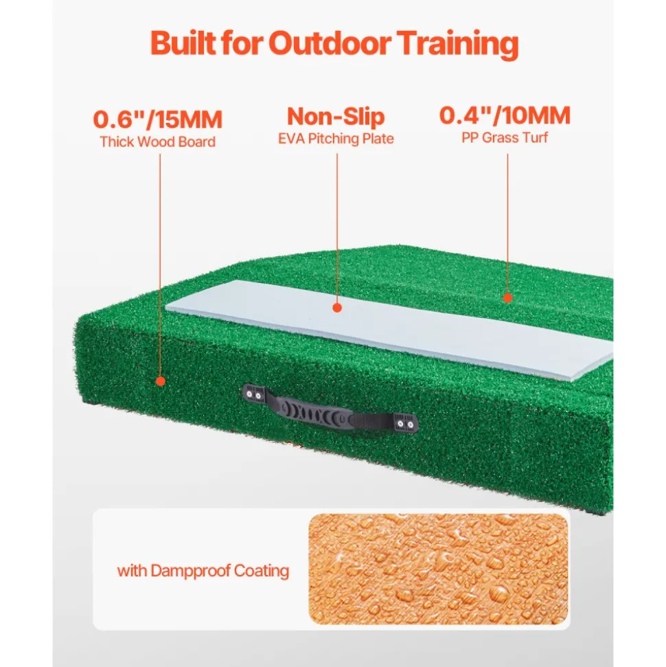 VEVOR Pitching Mound, Portable Baseball Pitcher's Mound, 31 in Indoor Outdoor Pitching Practice and Training Equipment, Softball Pitching Aids with Antifade Turf, Pitching Rubber, Carry Handle