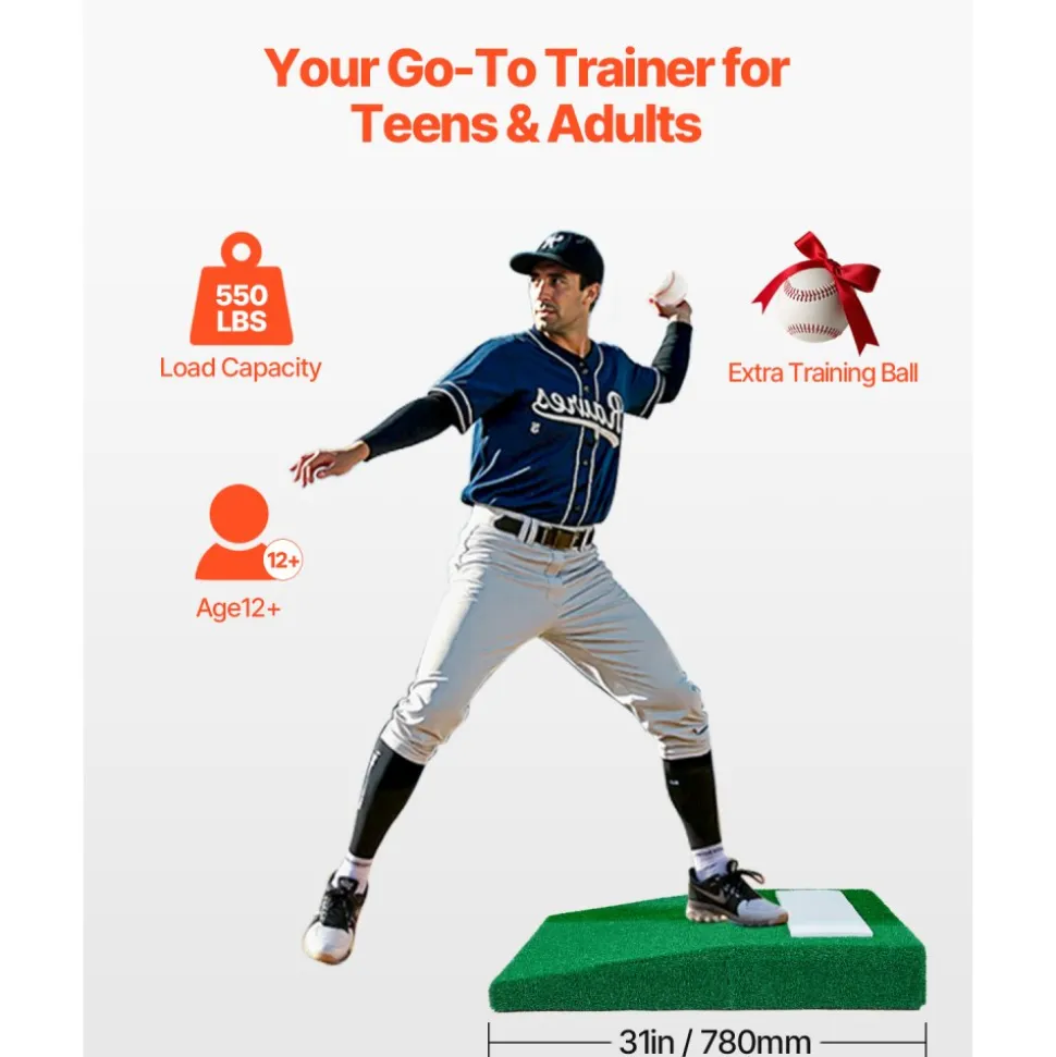 VEVOR Pitching Mound, Portable Baseball Pitcher's Mound, 31 in Indoor Outdoor Pitching Practice and Training Equipment, Softball Pitching Aids with Antifade Turf, Pitching Rubber, Carry Handle