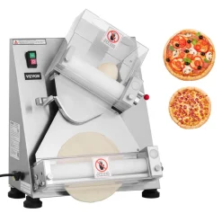 VEVOR Pizza Dough Roller Sheeter, 3-14 Inch Automatic Stainless Steel Pizza Press, Commercial Electric 370W Pasta Maker Machine, 260 pcs Per Hour, Adjustable Thickness, with Dough Press Lid