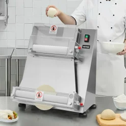 VEVOR Pizza Dough Roller Sheeter, 3-16 Inch Semi-automatic Stainless Steel Pizza Press, Commercial Electric 390W Pasta Maker Machine, 260 pcs Per Hour, Adjustable Thickness, with Dough Press Lid